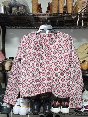 Forever 21 Red and White Geometric Quilted Jacket